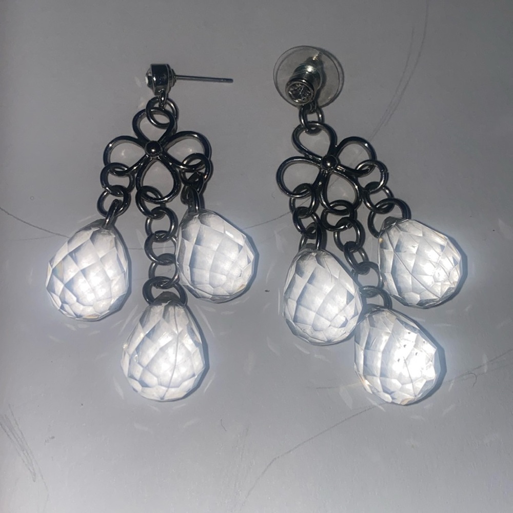 Graziano silver and acrylic faceted bead teardrop earrings